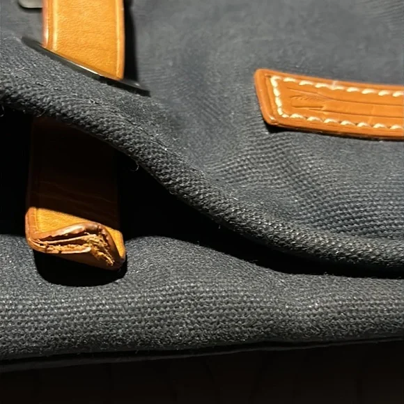 Ben Minkoff Navy Blue Waxed Canvas & Vachetta Leather Trim Laptop Bag EUC